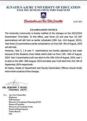 IAUE Issues Notice on Exam Timetable Adjustment: Full Details Inside