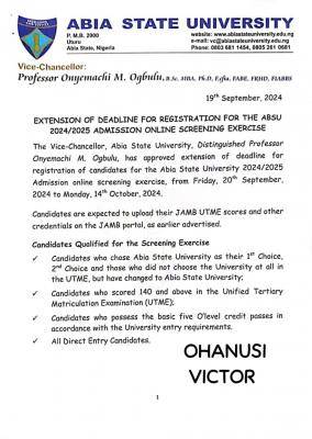 New Deadline Announced: ABSU Post-UTME/DE Registration Extended for 2024/2025