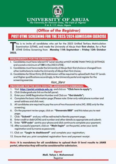 UNIABUJA Post-UTME/DE 2024: Cut-off Mark, Eligibility, and Registration Guide