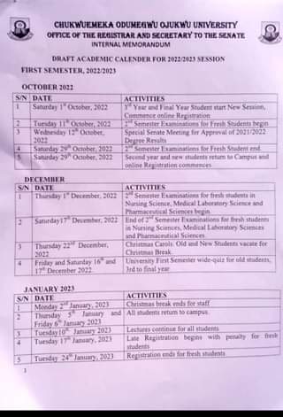 COOU Announces Resumption Dates for 2024/2025 Academic Session