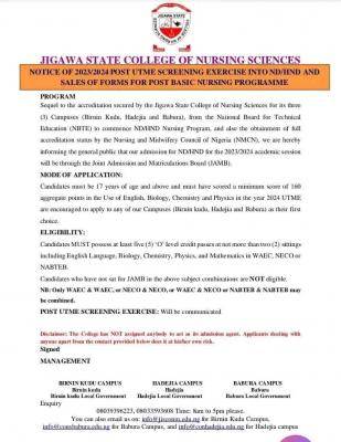 Jigawa College of Nursing Sciences: 2024/2025 Post-Basic Midwifery Screening Interview Details